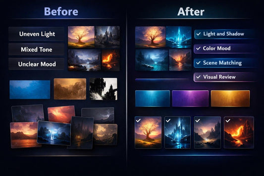 Before and after comparison of images with enhanced features on a dark background