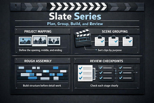 Diagram of a project management process titled 'Slate Series' on a dark background.