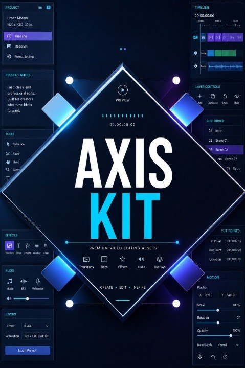 Axis Kit software interface with geometric design and text on a dark background