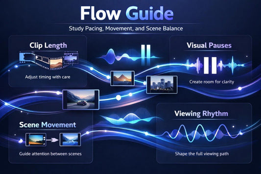 Flow Guide diagram with visual elements on a dark background