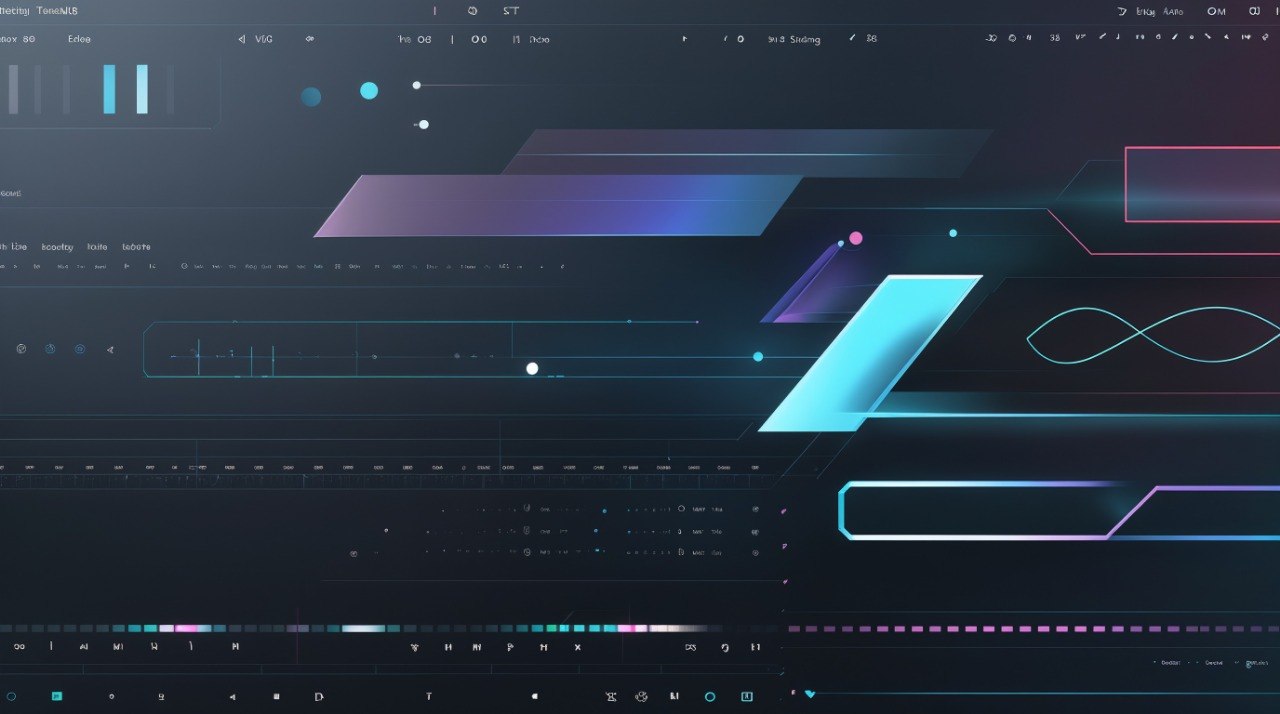Digital interface with futuristic design elements on a dark background