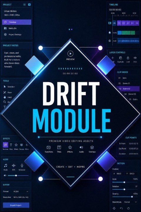 Interface of a video editing software with 'Drift Module' text on a dark background