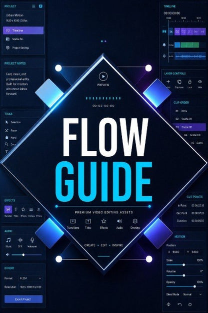 Flow Guide software interface with blue and white design on a dark background