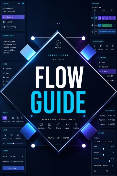 Flow Guide software interface with blue and white design on a dark background