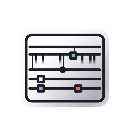 Icon of a music equalizer with four colored knobs on a white background
