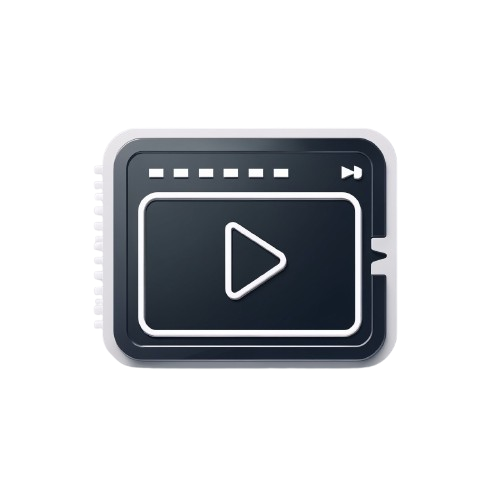 Icon of a video player interface with a play button on a white background