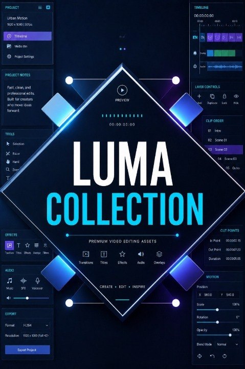 Luma Collection software interface with geometric design elements on a dark background